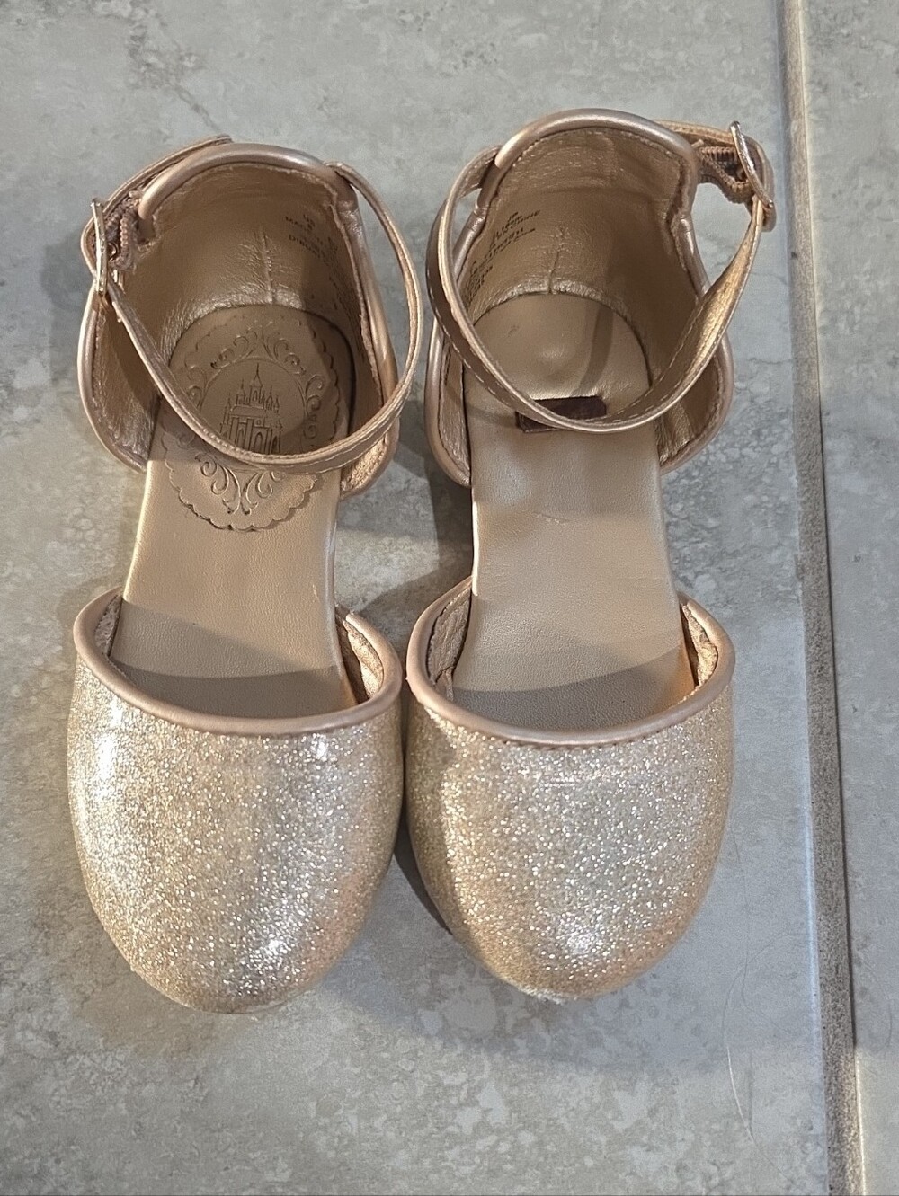 Kids Sparkle Ankle-Strap Flats in Rose Gold